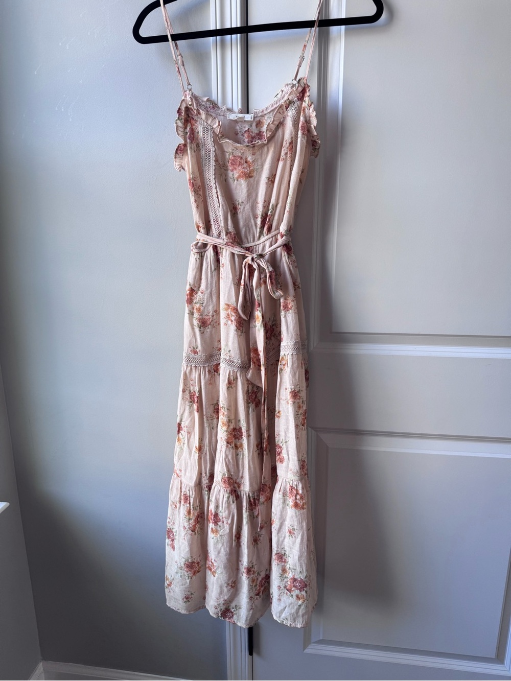 mine Blush Floral Tiered Maxi Dress with Tie Waist